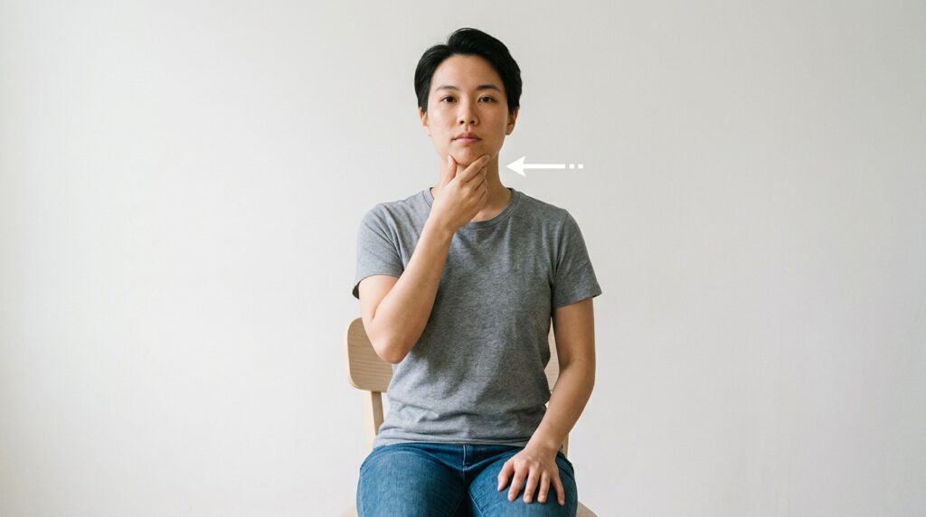 턱 당기기 운동(Chin Tuck Exercise)을 시연하는 사람의 모습
