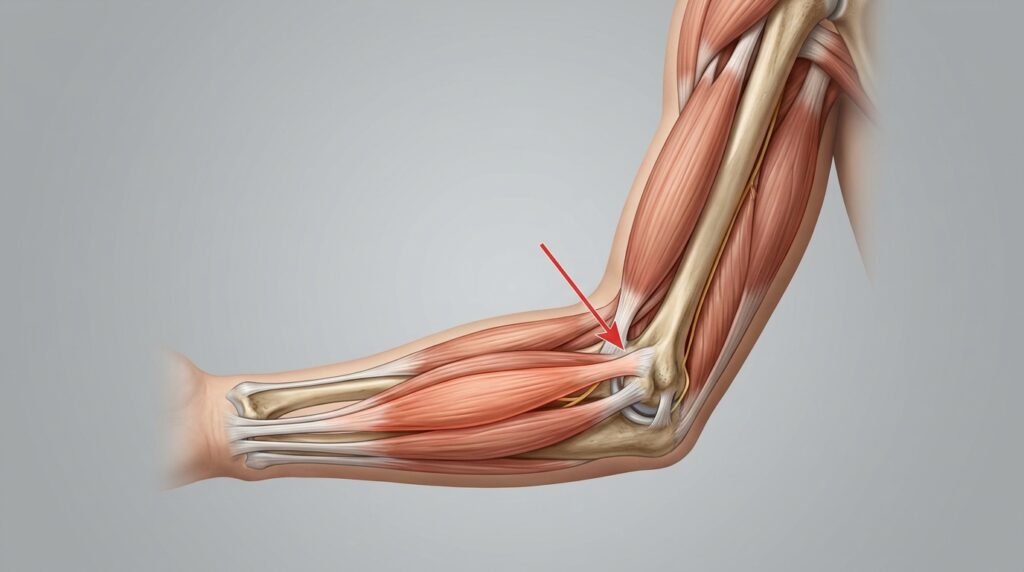 팔꿈치 안쪽 내측상과 부위의 근육과 힘줄 해부도